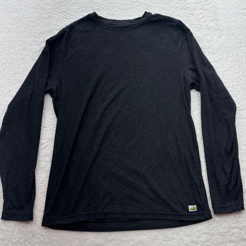 Vuori Mens Long Sleeve Crewneck Performance Tee Small Charcoal Black Heather